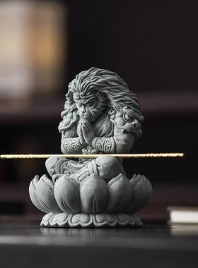 蓝色砂岩圆莲花底座石工艺品摆件佛像增高坐桌桌面新型中国风装饰