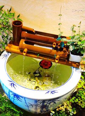 陶瓷鱼缸流水竹子循环水摆件竹筒流水器石槽圆缸过滤器办公室招财