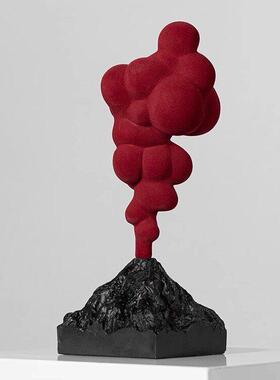 现简约抽象艺术火山爆发红色摆件样板房展厅酒店软摆设装饰品