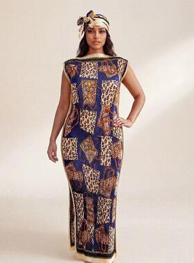 Women's Elegant Chain Design Printed Shawl Set, Slim-Fitting