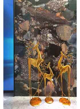 场美式复古轻铺奢鹿地装饰大摆件店橱窗客厅电视柜落旁玄ALJ关景