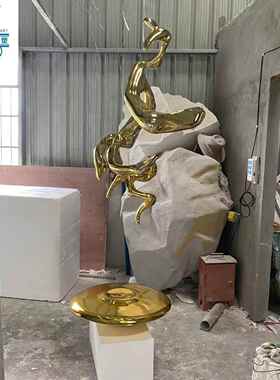 轻奢现代玻璃钢售楼处电镀大型抽象吊饰艺术品酒店大堂样板间挂件