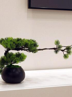 新中式办公室摆件创意客厅玄关装饰品彷真花家居桌面迎客松盆景