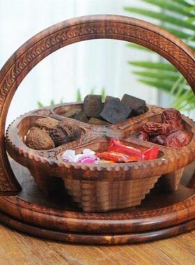 干果核桃木巴基斯坦果篮邮中式蓝花果几何形状木头木质篮包其他