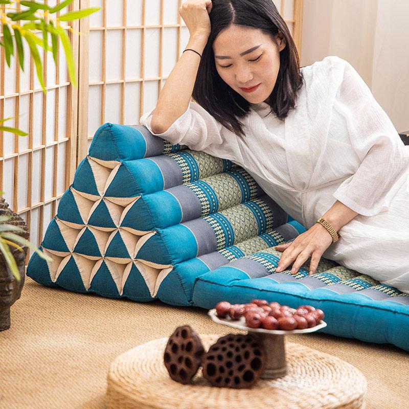 Thai style seat cushion and backrest integrated, Southeast Asian style triangle cushion, folding reclining cushion with large backrest suitable for bay windows
