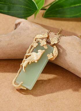 喜鹊花枝纯银无链事牌项吊衣坠链毛锁骨链复古气质旗袍汉服XL507