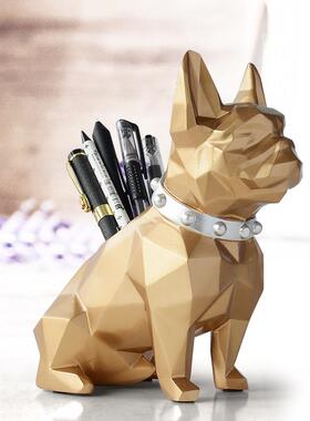 ins北欧风可爱小狗桌面笔筒摆件创意客厅书房办公室笔桶装饰摆设