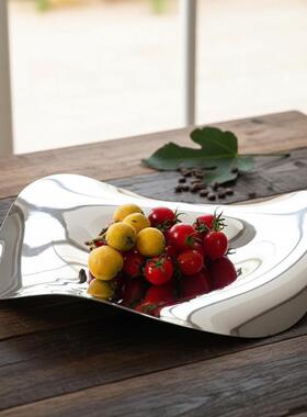 简约欧式银色金属不规则流线果盘托盘摆件厨房餐厅样板房软装饰品