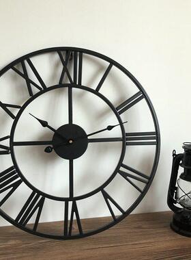 工业风铁艺挂钟静音电波机芯复古罗马数字金属质感墙上时钟