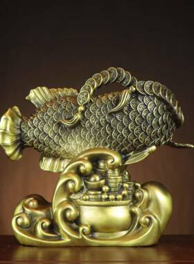 黄铜金龙鱼 聚宝盆鱼 金鱼摆件家居店铺铜 厂家 年年有余鱼