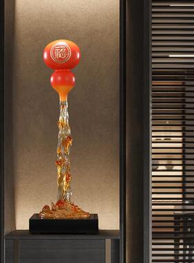 入门玄关流水生财葫芦摆件客厅屏风办公室中式细长竖高装饰工艺礼