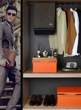 样板房男士衣帽间饰品组合衣柜摆件衣服鞋帽托盘套装公文包收纳盒