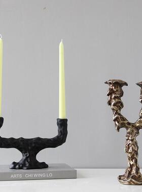 简约现代铝铸造弧形侘寂风格烛台摆件售楼处样板间酒店民宿装饰品