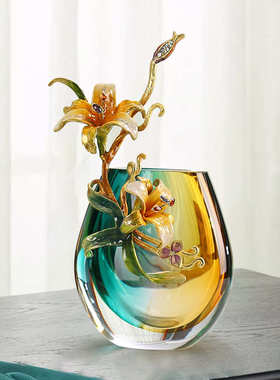 珐琅彩琉璃花瓶装饰品高端工艺品摆件客厅电视柜玄关柜装饰品高档