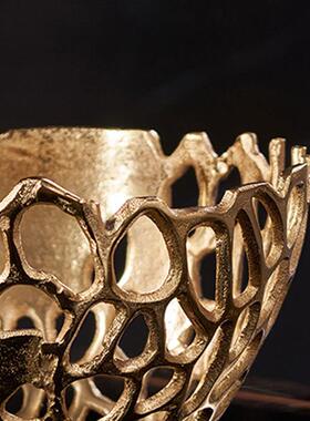 现代简约轻奢属镂品空果盘摆件样房售楼处家板居软装MFE饰高级金