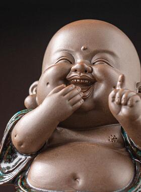 炼器四不小弥勒摆件中式禅意陶瓷笑佛家居客厅茶室桌面装饰品摆设