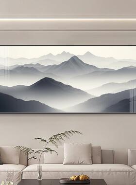 背后有山客厅装饰画新式山靠水画发背景墙挂中画高级感大气沙壁画