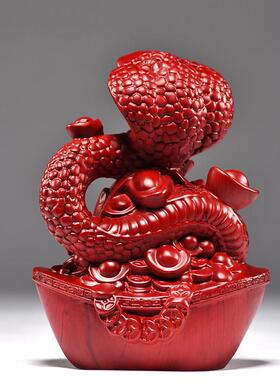 红花梨木雕蛇摆件实木十二生肖木制眼镜蛇家居客厅装饰红木工艺品