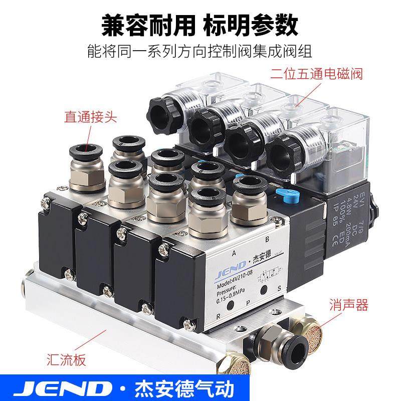 气动阀岛4V210-08电磁阀组24V二位五通电磁控制气阀汇流板底座,淘宝优惠券,粉丝福利购,淘宝优惠卷