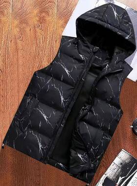 E 34000 Men's Hooded Stone Pattern Vest 石纹连帽马甲