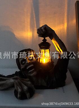 新件品实提灯丧摆尸花园人物小雕塑家居桌YZL面装饰树脂工写艺品
