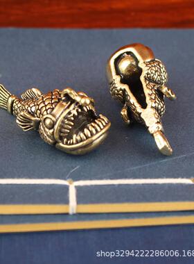 黄铜做旧深海安康鱼摆件做旧灯笼鱼模型摆件办公室摆件金属工艺品