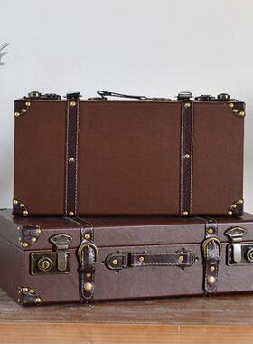 欧式复古手提箱储物木箱子收纳箱老式皮箱旅行摄影道具杂物整理箱