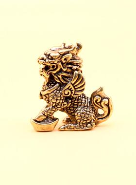 纯铜黄铜元宝麒麟摆件卧室纯铜纳福元宝麒麟瑞兽神兽一对装饰摆件