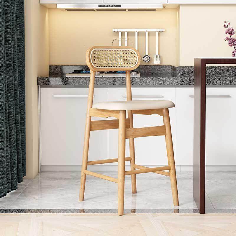 北欧实木藤编高脚凳现代简约家用酒吧椅收银前台奶茶店橡胶木凳子,淘宝优惠券,粉丝福利购,淘宝优惠卷