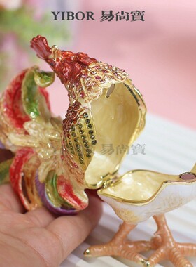 金属珐琅首饰盒七宝烧手工艺品家居饰品中式凤尾公鸡招财摆件礼品