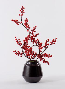 新中式盆景摆件茶几玄关售楼处酒店红色发财果餐饮桌花艺软装饰品