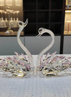 水晶天鹅摆件一对高端轻奢入户玄关客厅高级感家居装饰艺术品礼物