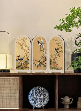 新中式卧室屏风桌面摆件客厅覆古艺术玄关电视柜摆画 画高级感装