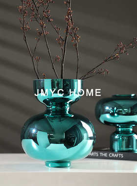 现代轻奢玻璃镜面干花插花器摆件样板间售楼处酒店客厅软装饰品