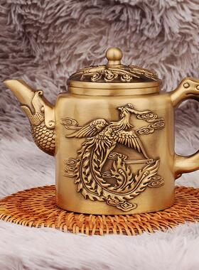 黄铜摆浮件龙雕款高家凤茶壶办公E-0627居装饰品金属工艺品礼品厂