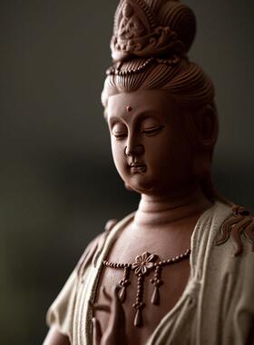 久造水月自在观音摆件陶瓷新中式禅意客厅玄关装饰家用佛像工艺礼