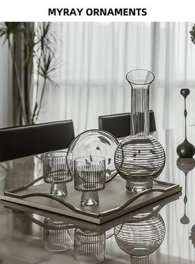 米菜软装北欧米色皮革金属托 托盘商用轻奢高档摆件客厅茶几收纳