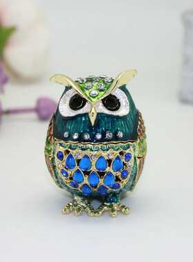 出口日韩珐琅彩工艺猫头鹰小饰品收纳创意家居桌面摆件装饰盒批发