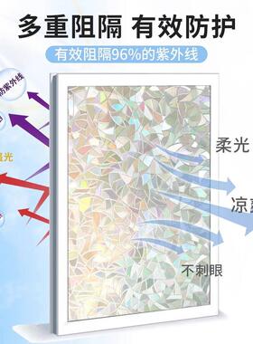 跨境炫彩玻璃贴膜客厅加厚镭射窗户贴纸办公室防窥膜透光玻璃贴纸