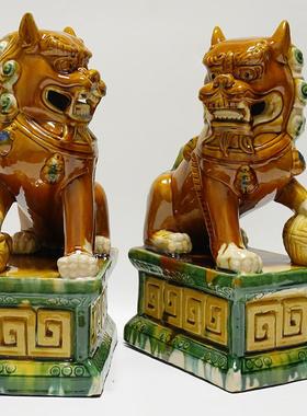 陶瓷狮子一对摆件客厅玄关室内室外工艺品礼品门口摆放生日