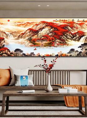 画风水装饰画沙发图挂画青山画鸿运靠山客厅山水红日南墙背景当头