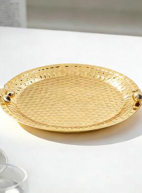 轻奢新中式金属锤纹果盘摆件样板房家居餐厅圆形下午茶点心蛋糕盘