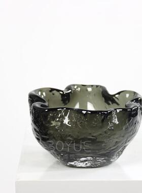 简约棕色灰色手工琉璃果盘中式茶室售楼处客厅玄关花艺桌面软装品