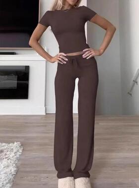 Women's 2 Piece Lounge Sets Straight Leg Pants Set Short