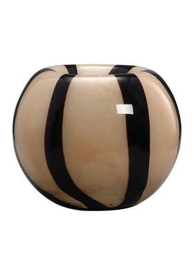 北欧设计感花瓶中古风ins风小众琉璃花瓶黑色条纹高级感插花花器