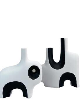 现代简约黑白描黑花器摆件客厅书房样板间书柜米兰时尚轻装饰品