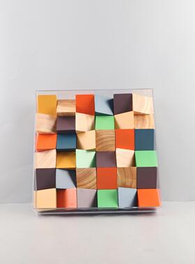 日本进口现代简约几何亚克力实木积木拼接艺术装饰摆件客厅玄关家