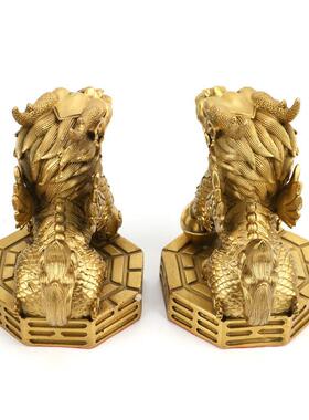 86黄铜对铜八麒麟财富麒麟摆件麒麟一书卷卦麒麟