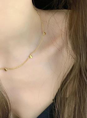 简约百搭爱心串珠钛钢项链项链