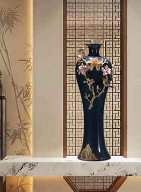 高档珐彩玉兰风迎陶瓷花瓶摆件琅居客厅酒柜入户玄家关乔迁新居装